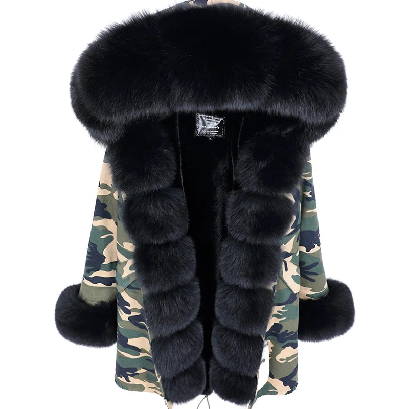 Luxury Hooded Real Fox Fur Jacket