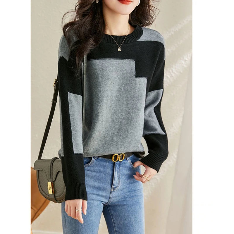 Autumn Winter Oversized Contrast Color Sweater for Women