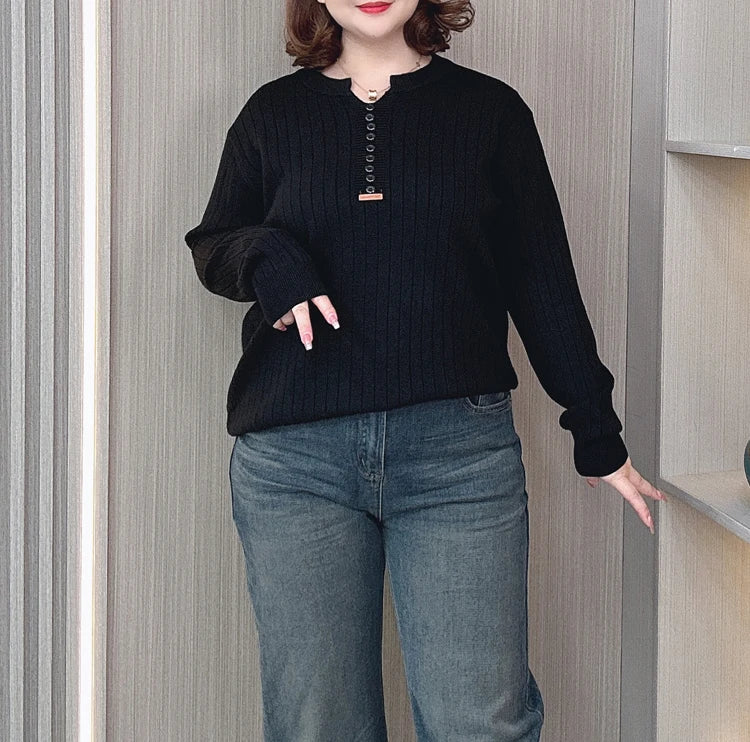 Women's V-Neck Knitted Sweater - Slimming & Stylish