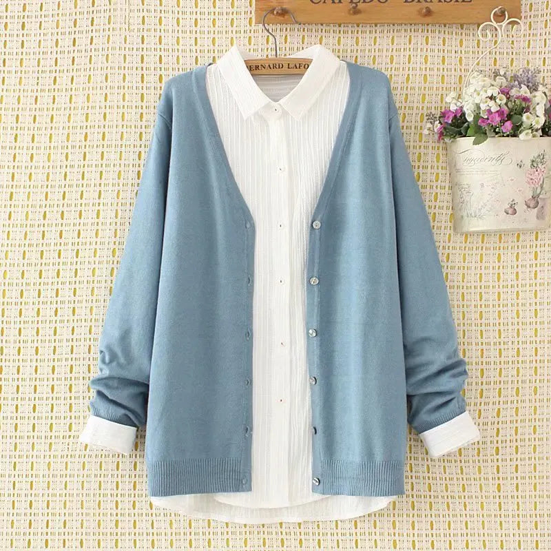 Plus Size V-Neck Long Sleeve Knitted Cardigan