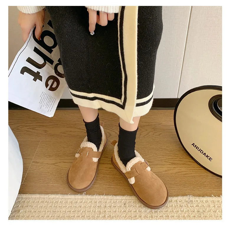 Autumn Winter Women’s Plush Flat Moccasins