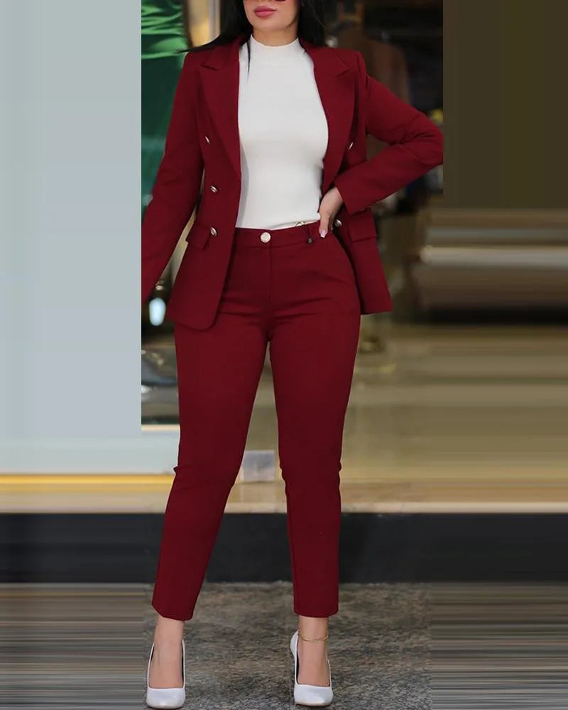 2-Piece Office Clothing Set - Blazer & Pencil Pants at Alphadarling