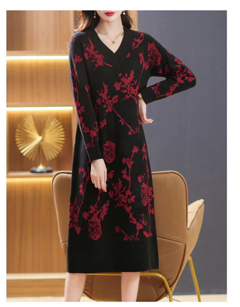 Temperament V-Neck Sweater Dress