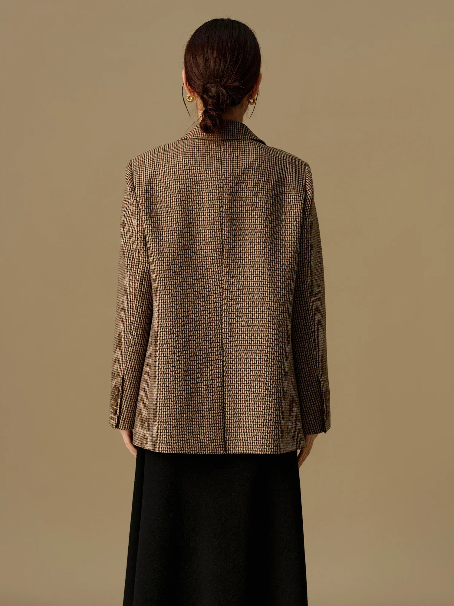 Retro Brown Wool-Blend Blazer for Women