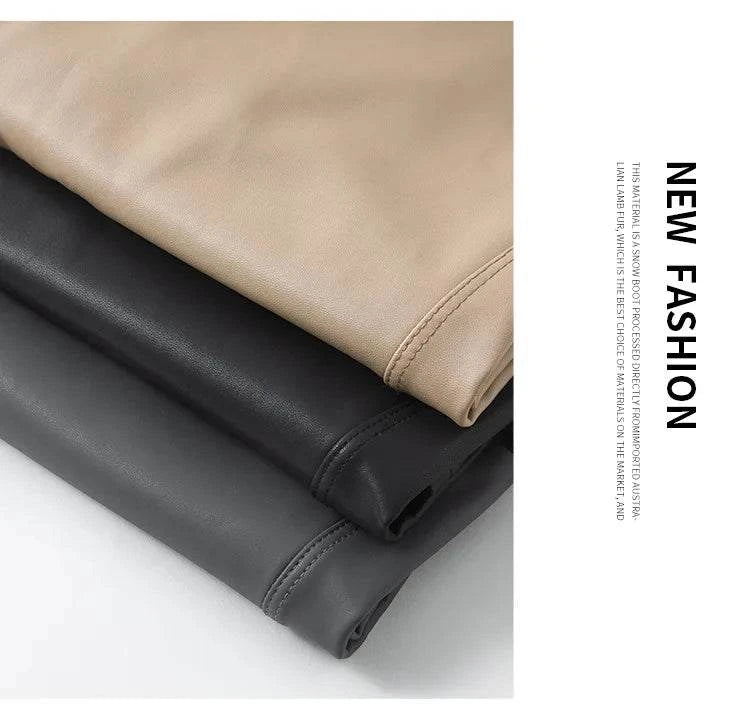 Fall Winter High-Grade Fleece PU Leather Leggings