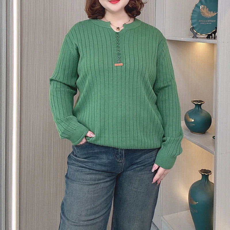 Women's V-Neck Knitted Sweater - Slimming & Stylish