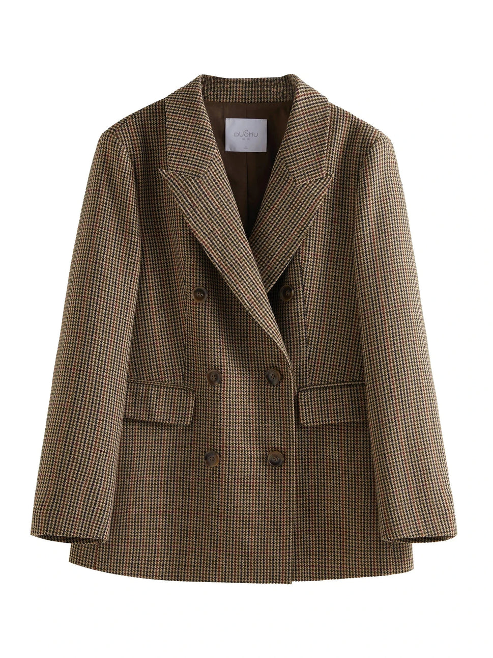 Retro Brown Wool-Blend Blazer for Women