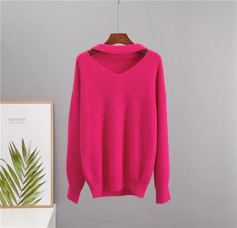 Hirsionsan Soft Loose Knitted Cashmere Sweaters for Women