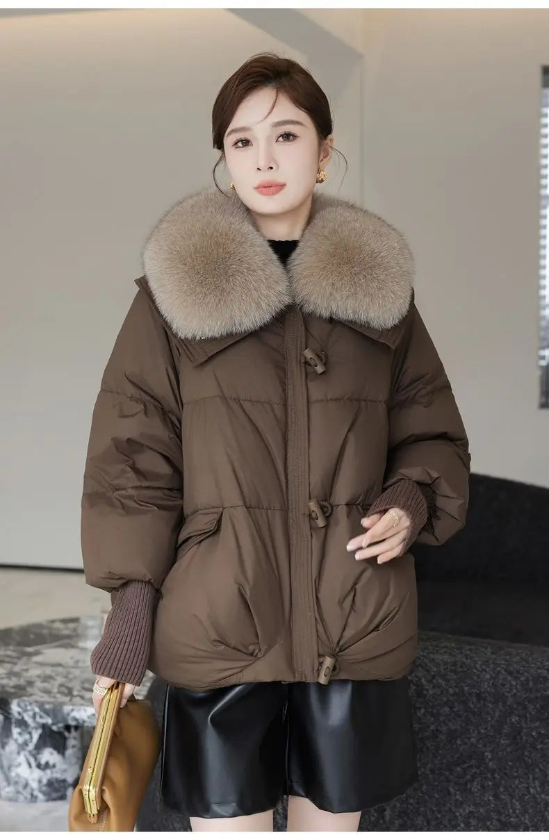 Women's Cotton Coat with Fur Collar