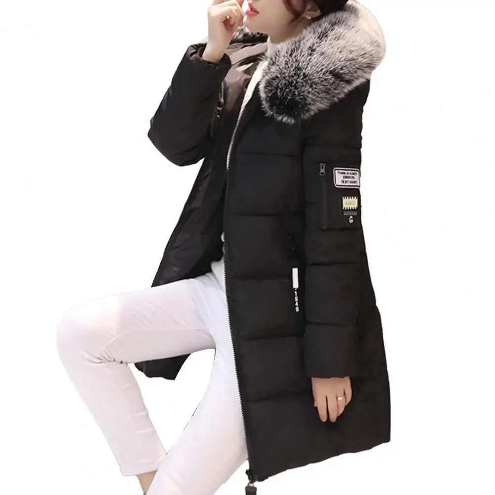 Women's Winter Coat with Fur Neckline - Thick Cotton Parka