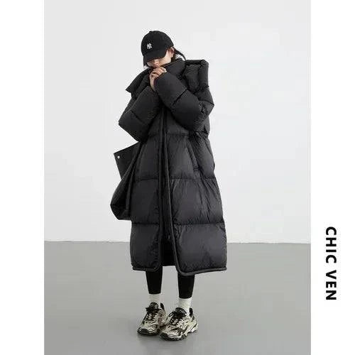 Women's long down coat, thick and soft, warm overcoat for autumn and winter 2023.