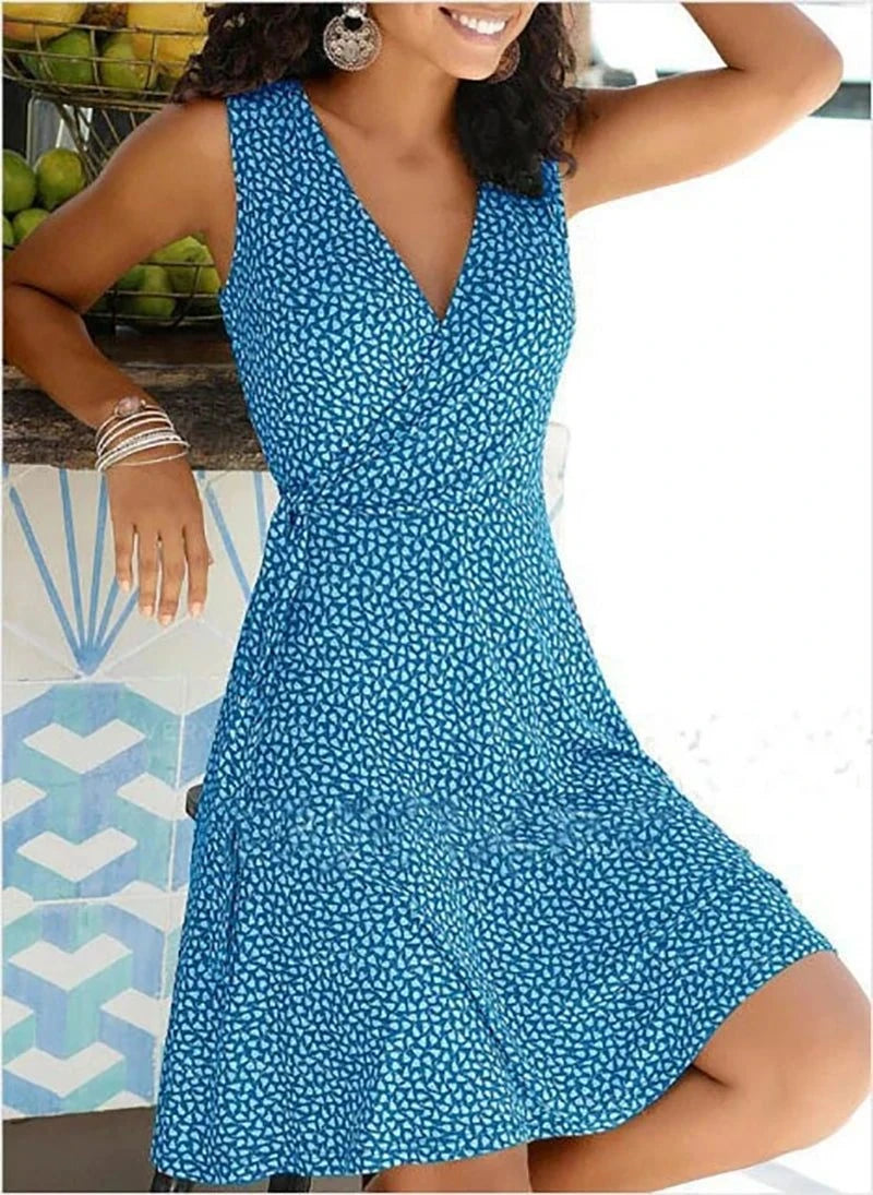 Slim Fit Printed Lace-Up Sleeveless Dress