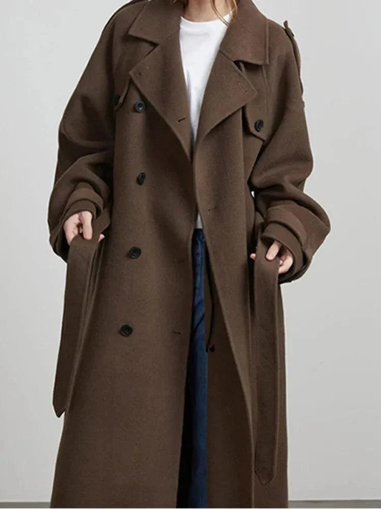 Elegant Brown Woolen Overcoat