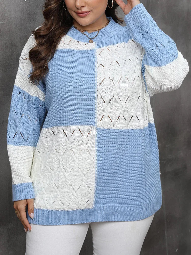 Plus Size Color Block Knitted Sweater - Autumn & Winter