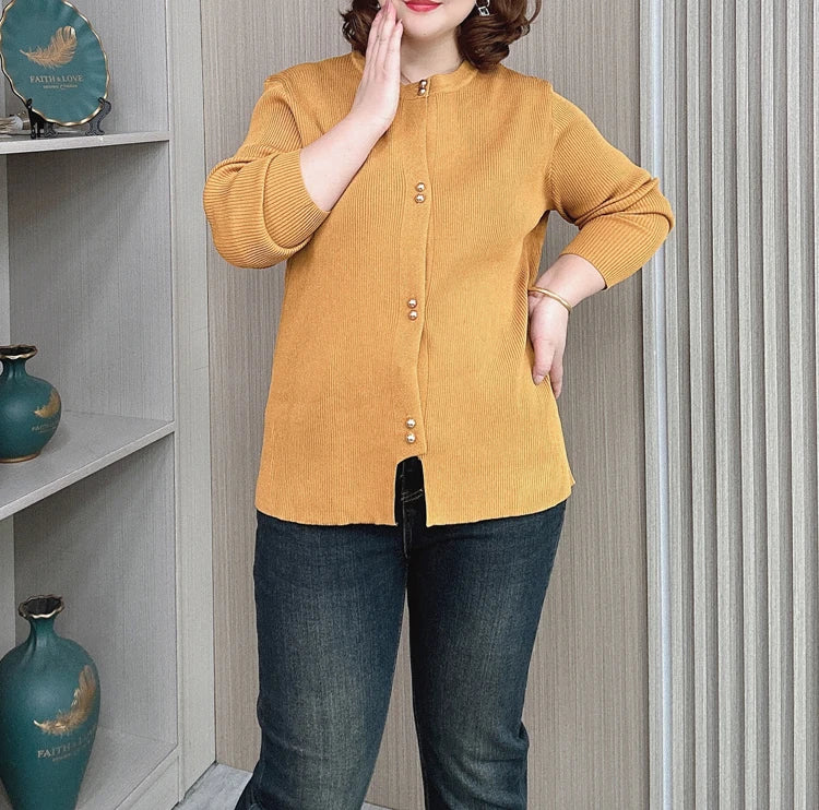 Plus Size Knit Cardigan with Copper Buttons