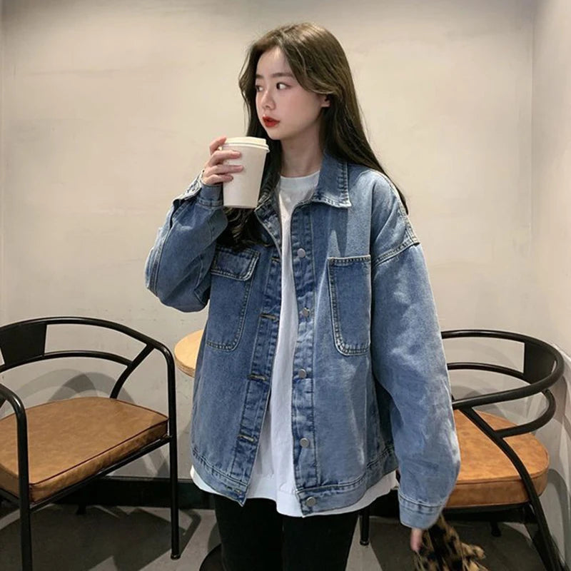 Women's Loose Denim Coat – Korean Style Casual Jean Jacket