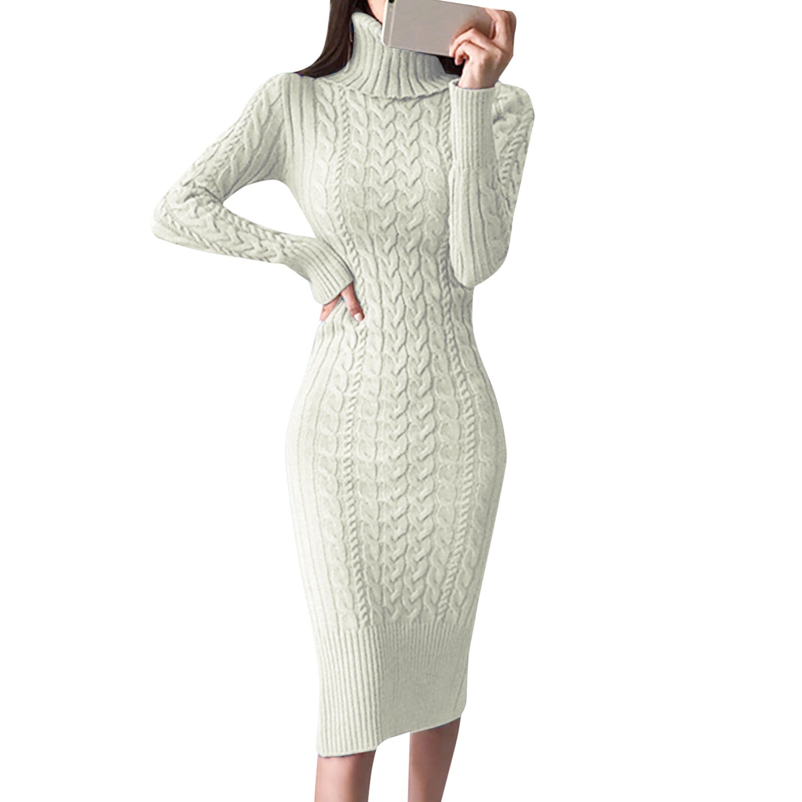 Women's Turtleneck Knitted Long Dress