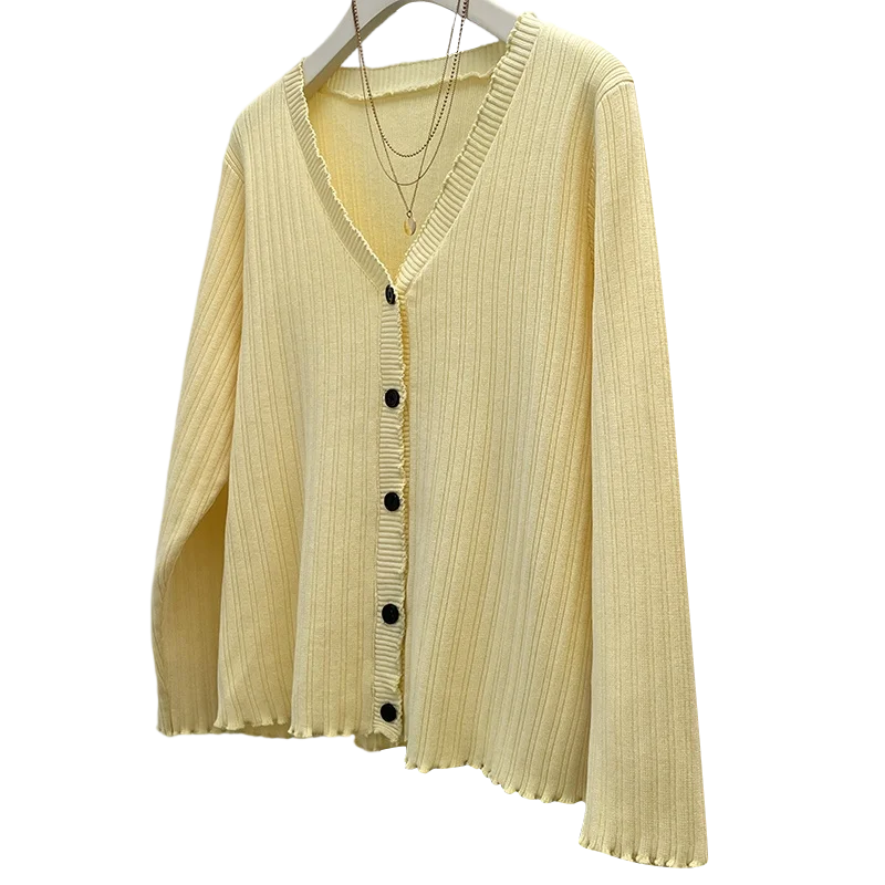 Plus Size Women's Sweater - Autumn Pleated Knitted Cardigan