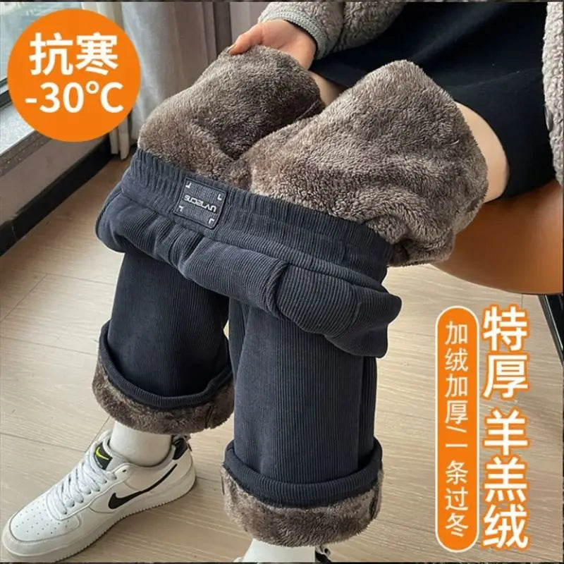 Winter Warm Lambswool High Waist Wide Leg Pants for Women