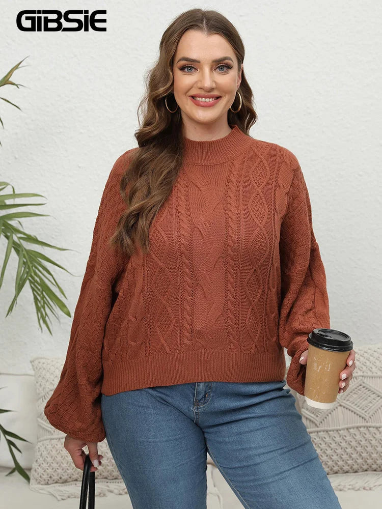 GIBSIE Plus Size Women's Short Sweaters - Autumn Winter