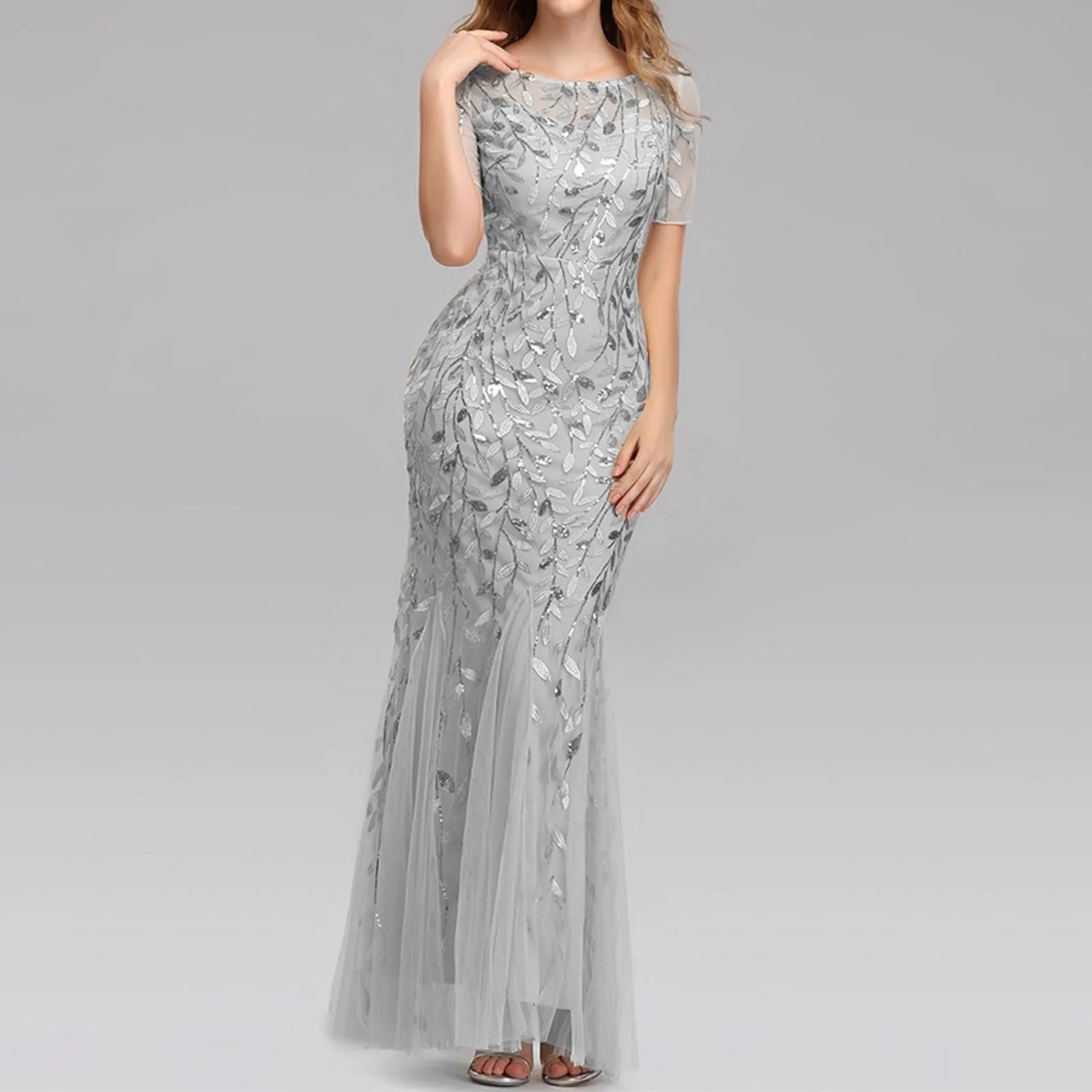 Luxury Sequin Mesh Evening Maxi Dress