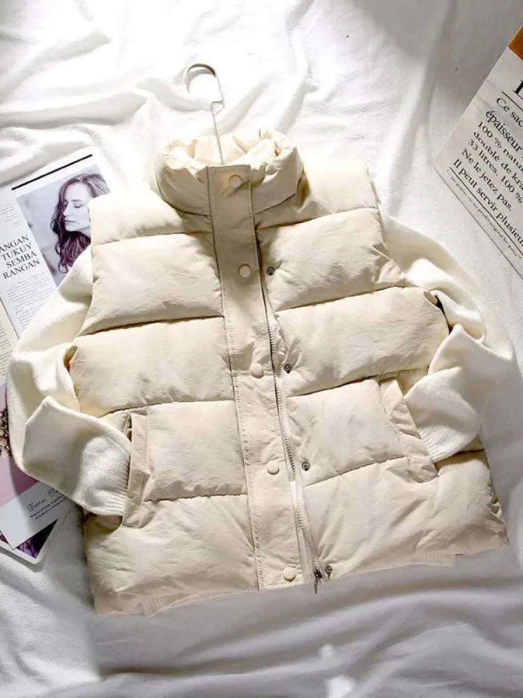 Women Winter Warm Cotton Padded Puffer Vests Sleeveless Parkas Jacket