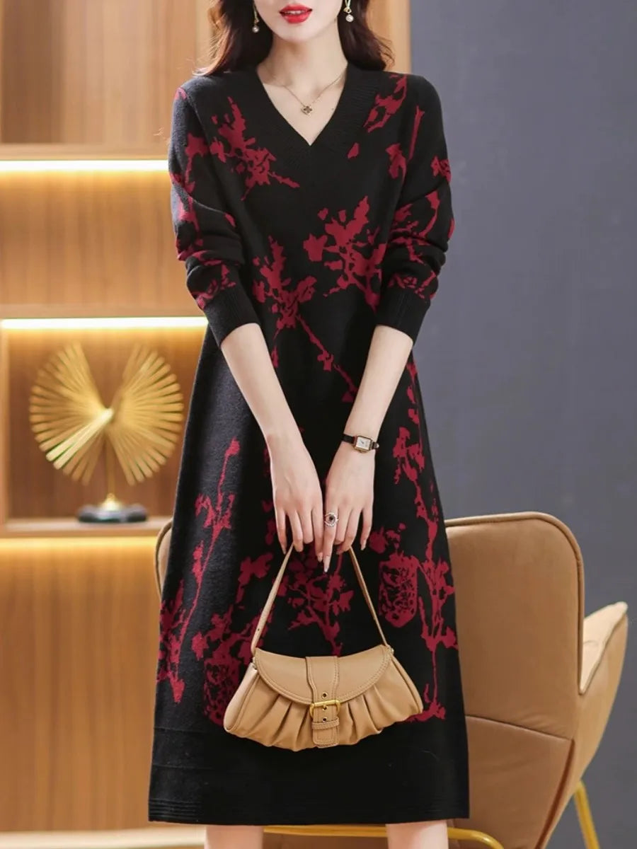 Temperament V-Neck Sweater Dress