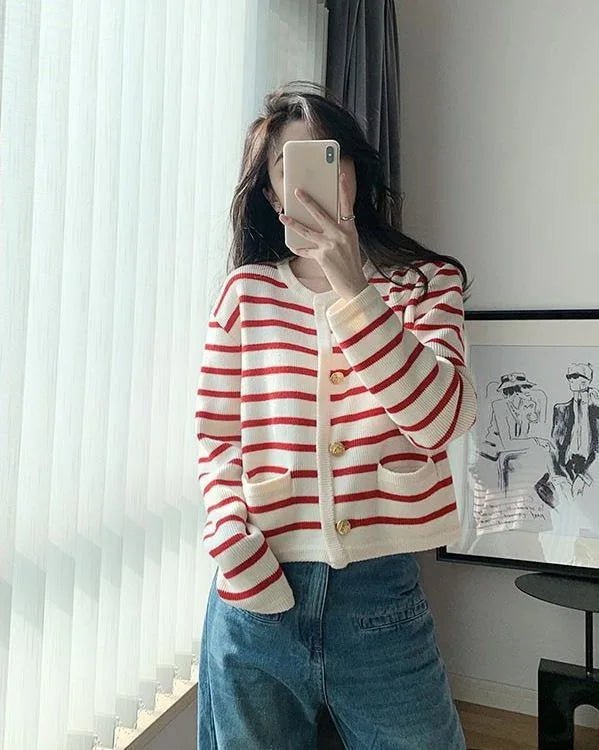 Trendy Stripe Knitted Cardigan for Women