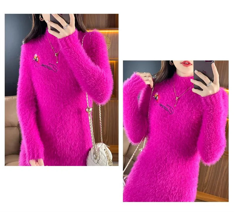 Autumn Winter Imitation Mink Fleece Sweater Dress