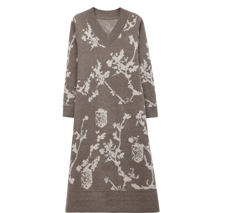 Temperament V-Neck Sweater Dress