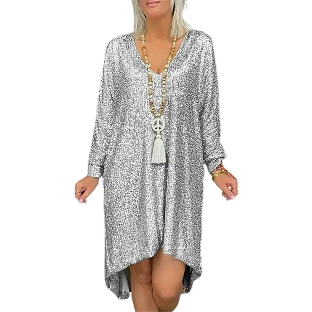 Sparkling V-Neck High-Low Dress