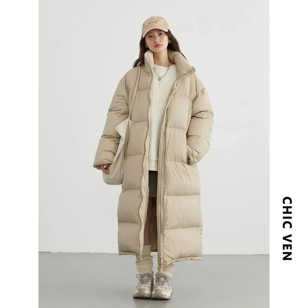 Women’s long down coat for autumn/winter, thick and warm, loose casual jacket 2023.