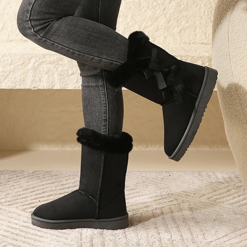 Women Flock Fluffy Suede Snow Boots