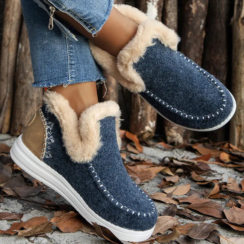 Warm Fur Slip-On Ankle Boots for Women