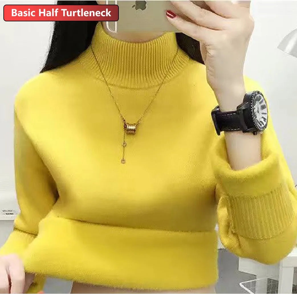 Elegant Velvet Lined Turtleneck Sweater for Women