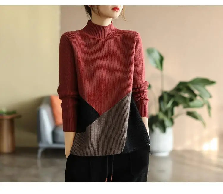 Autumn Winter Panelled Vintage Sweaters for Women