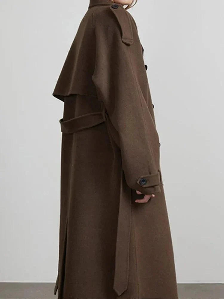 Elegant Brown Woolen Overcoat