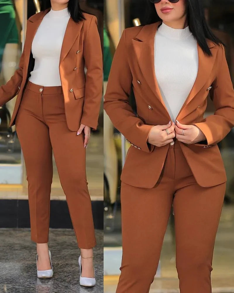 2-Piece Office Clothing Set - Blazer & Pencil Pants at Alphadarling