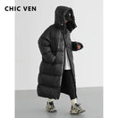 Switch Women&#39;s down coat, Korean style, loose hooded long winter jacket, thick, warm, black design. 1 image