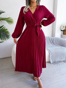 Switch Women Elegant V Neck Long Sleeve Pleated Maxi Dress 2 image