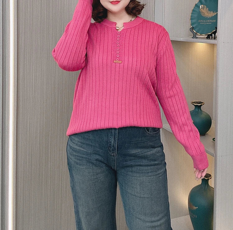 Women's V-Neck Knitted Sweater - Slimming & Stylish