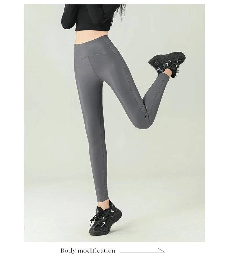 Fall Winter High-Grade Fleece PU Leather Leggings