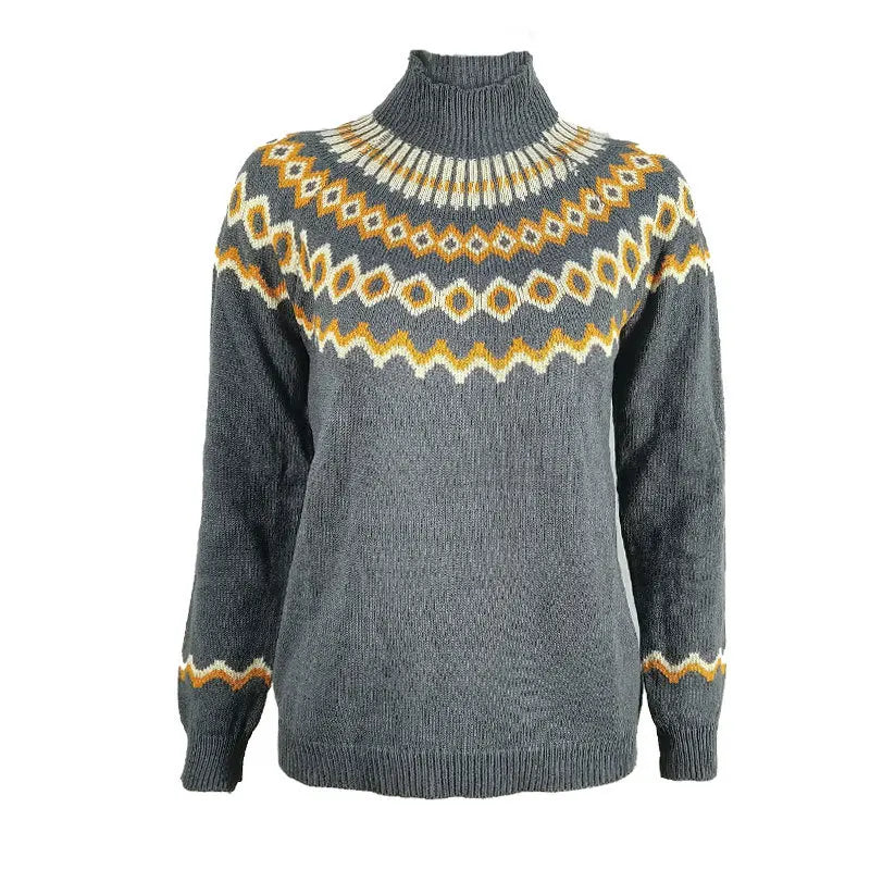 Women's Striped High Roll Neck Knitted Sweater