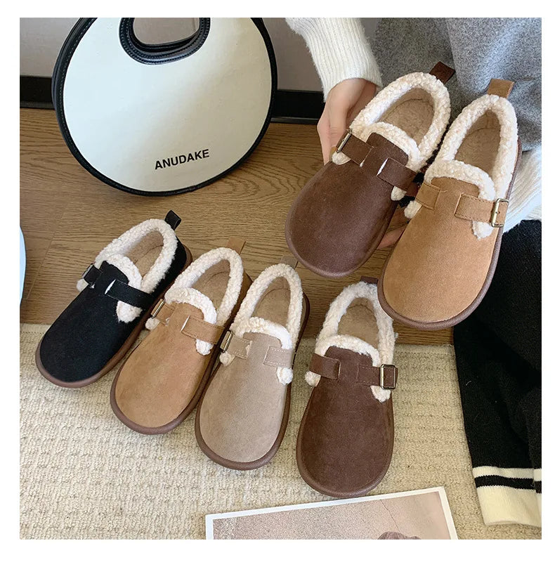 Autumn Winter Women’s Plush Flat Moccasins