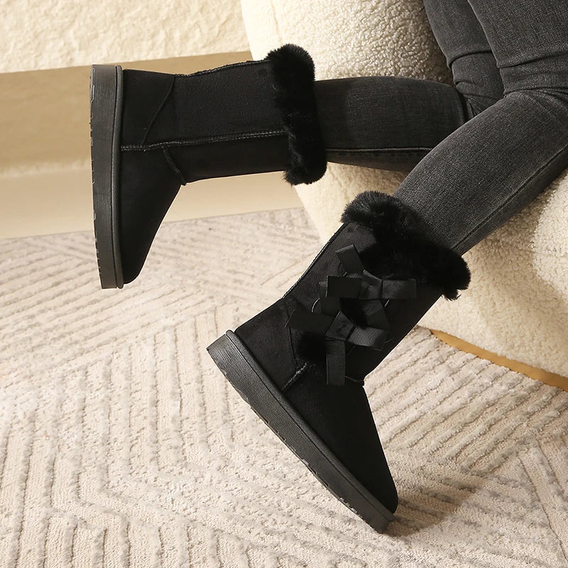 Women Flock Fluffy Suede Snow Boots