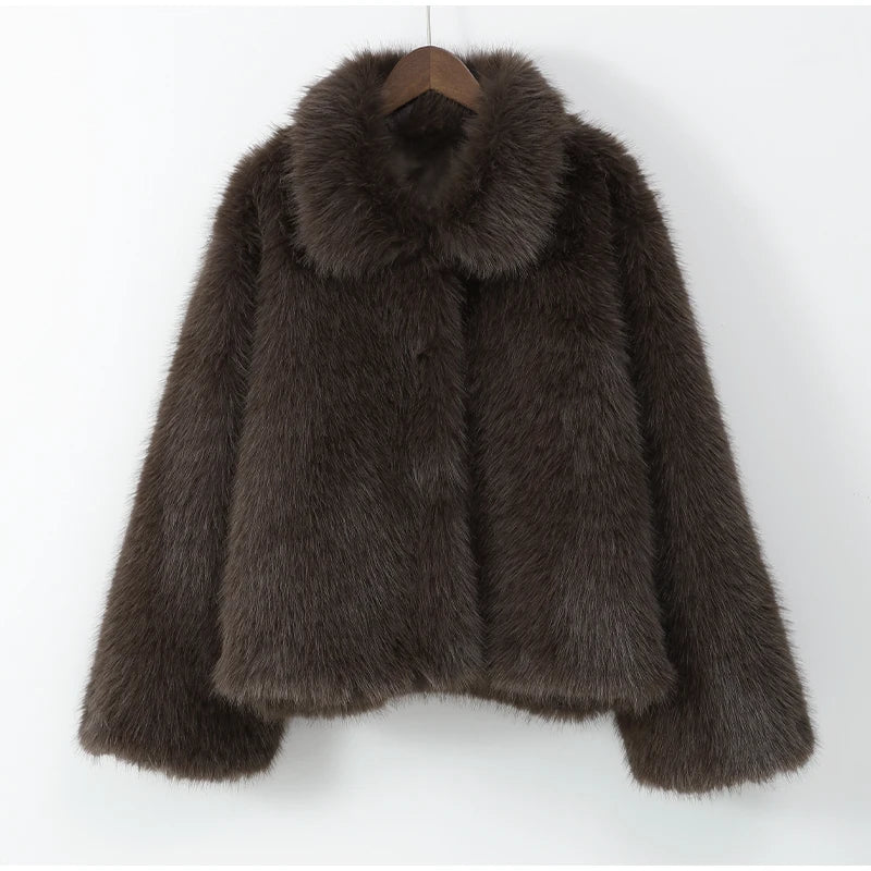 Elegant Faux Fur Lapel Warm Women's Jacket