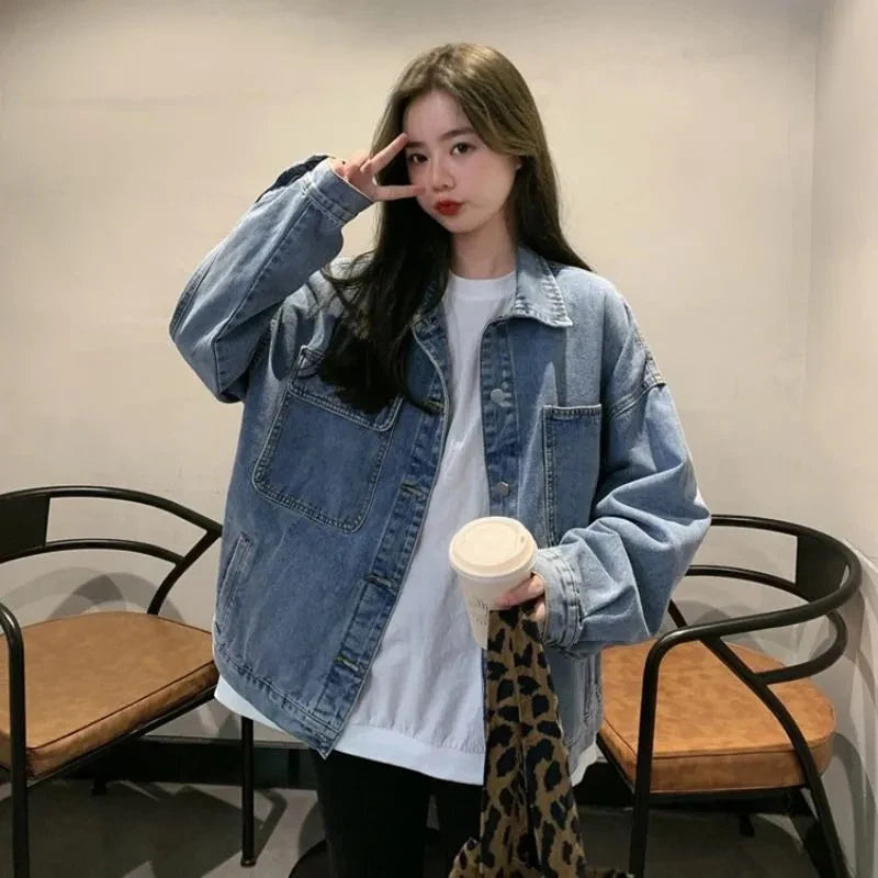 Women's Loose Denim Coat – Korean Style Casual Jean Jacket