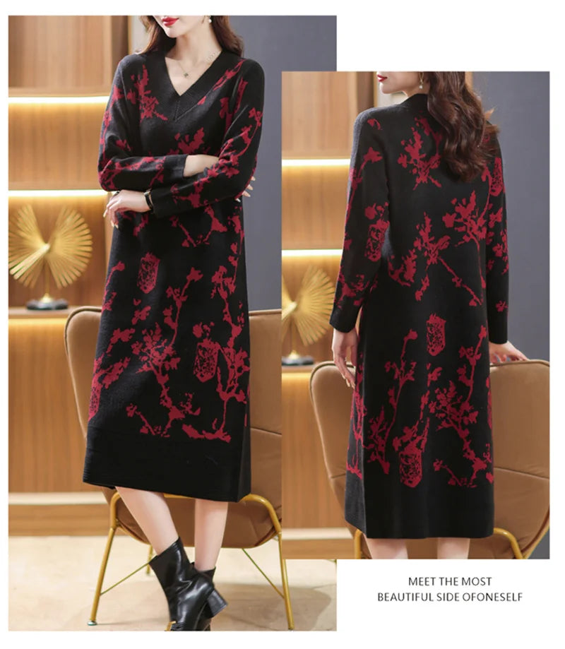 Temperament V-Neck Sweater Dress