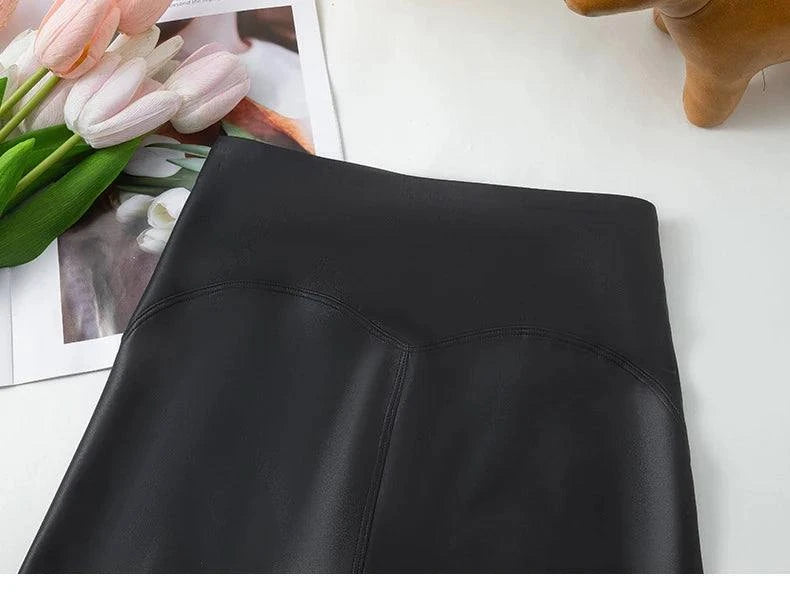 Fall Winter High-Grade Fleece PU Leather Leggings