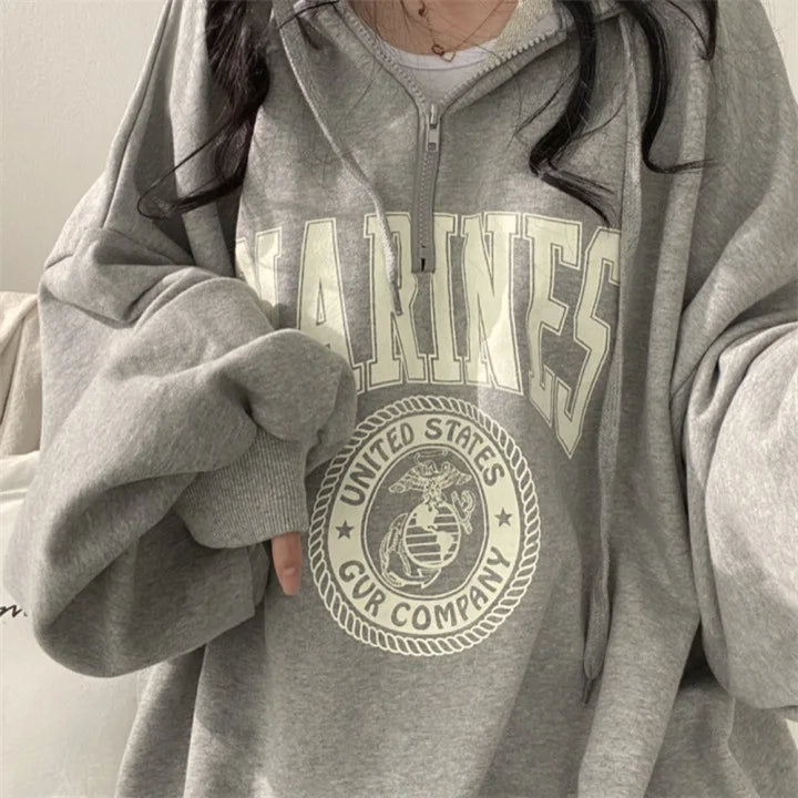 Women's Oversized Zipper Hoodie - Casual Autumn Winter